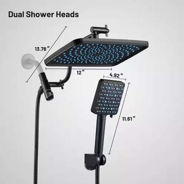 Rainfull Two-in-One 6-Spray 12 in. Dual Wall Mount filtered Shower Head Fixed and Handheld Shower Head 1.8 GPM in Black