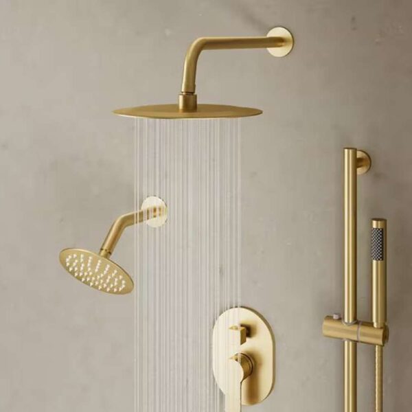3-Spray Wall Mounted 10 and 6 in. Dual Shower Head and Handheld Shower Head in Brushed Gold (Valve Included)