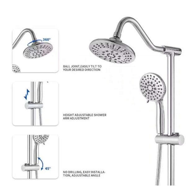 5-spray Wall Mount 6 in. Shower Head and Handheld Shower Head 1.8 GPM with Stainless Steel Hose in Polished Chrome