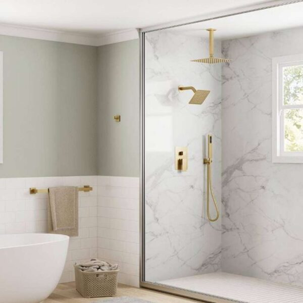 3-Spray 10 and 6 in. Dual 3 in 1 Ceiling Mount Fixed and Handheld Shower Head 2.5 GPM in Brushed Gold Valve Included